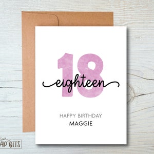 18th Birthday Card, 18 Birthday Card, Personalized 18th Birthday Card, Journaling Script, Happy 18th Personalized Birthday Card