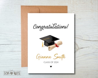 Personalized Graduation Card, Cap & Diploma, Congratulations Graduation Card, Class of 2024, Graduation Congratulations Card