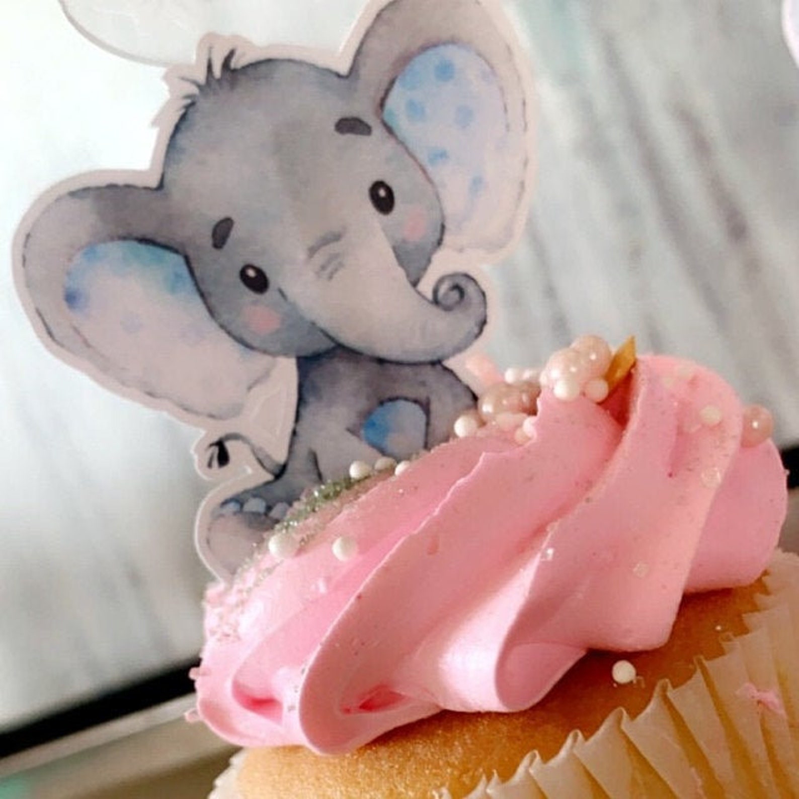 Watercolor Elephant Cupcake Toppers DIY Cupcake Topper Kit Etsy