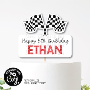 EDITABLE Cake Topper, Printable Racing Flags Birthday Cake Topper, Personalized Printable Digital Download, Race Theme Party