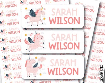 Flying Unicorn Name Labels, Personalized Waterproof Kids Name Stickers for School, Daycare & Preschool, Custom Belonging Labels