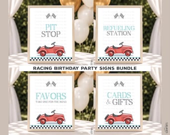Racing Birthday Party Sign Bundle, Classic Red Race Car, Printable Favor Table Signs, Instant Download