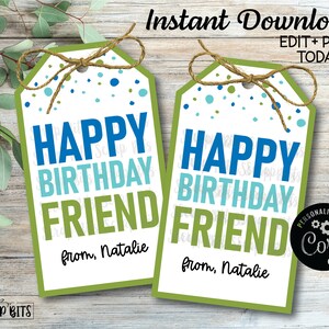 EDITABLE Happy Birthday Tags, Printable Birthday Gift Tags for Friend ...