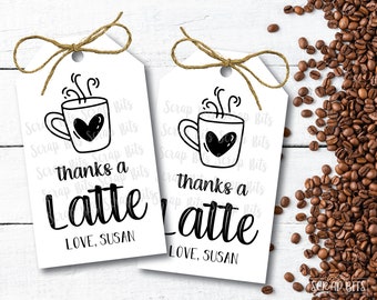 Boerderij Bedankt A Latte Tags, Boerderij Script. Gepersonaliseerde latte cadeaulabels. 2 x 3,5 inch. Aantal 10