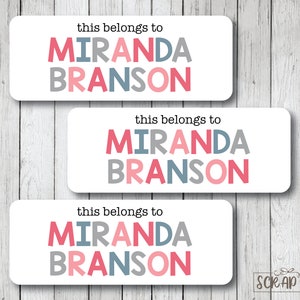 Personalized Name Labels, Tri-Color Girl Belonging Labels for School, Books, Folders, Notebook, This Belongs To . Waterproof or Matte