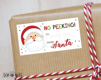 Christmas Gift Stickers, No Peeking From Santa, Personalized Personalized To From Labels for Gift Wrapping