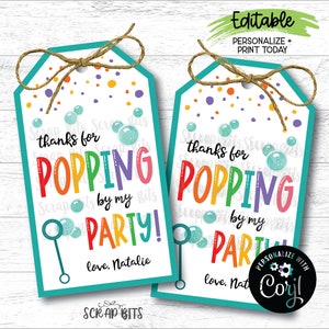 Thanks for Popping by my Party tag Birthday favor tag pop party favor –  Rainy Lain Designs LLC