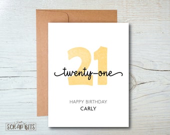 21st Birthday Card, 21 Birthday Card, Personalized 21st Birthday Card, Journaling Script