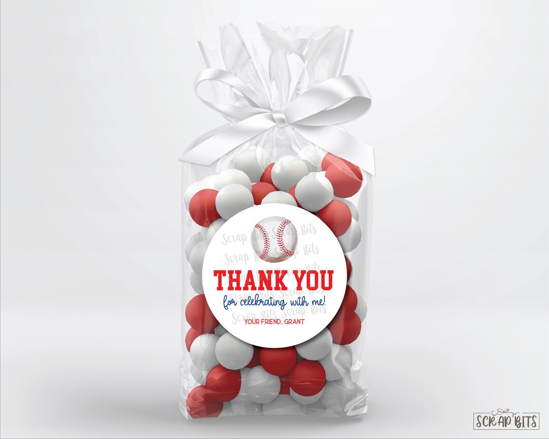 Baseball Birthday Favor Labels, Personalized Thank You Party Stickers ...