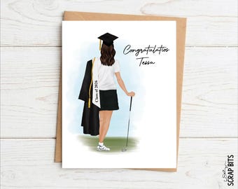 Female Golf Graduation Card for Senior Night, Personalized Portrait Card, Congratulations Gift