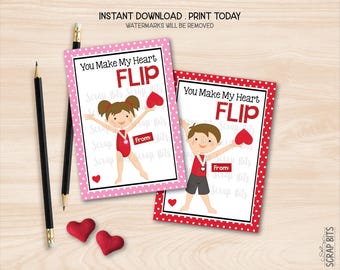 Tarjetas de San Valentín de gimnasia imprimibles, Me emocionas, Etiquetas para fiestas infantiles en el aula, Descarga instantánea