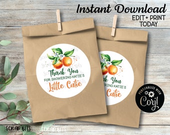 EDITABLE Printable Baby Shower Labels, Little Cutie Stickers, Orange Cutie Baby Shower . Personalized Printable Favor Tags, DIY Template