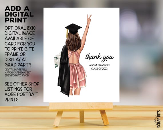 Female Graduation Thank You Card, Peace Sign, Personalized Portrait Card -  Etsy