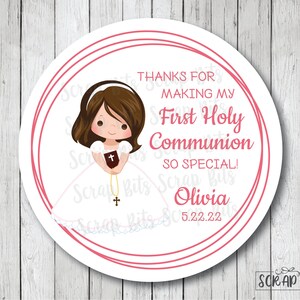 First Communion Labels & Bags, Communion Girl 3 Rings, Personalized Communion Stickers, Glassine Favor Bags, 3 Sizes image 6