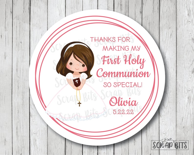 First Communion Labels & Bags, Communion Girl 3 Rings, Personalized Communion Stickers, Glassine Favor Bags, 3 Sizes image 6