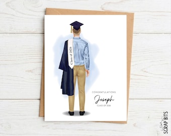 Tarjeta de graduación personalizada, ropa informal masculina, tarjeta de felicitación con retrato