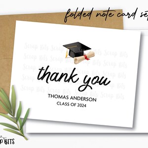Graduierung Dankeskarten, gefaltetes Grußkarten-Set, Grad Cap + Diplom Dankeskarten, personalisiertes Briefpapier-Set