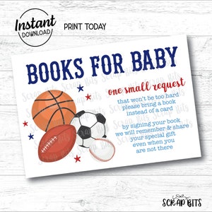 Sports Books for Baby Card, Sports Baby Shower Books for Baby, Printable Baby Shower Book Request, Baby's Library . Instant Download