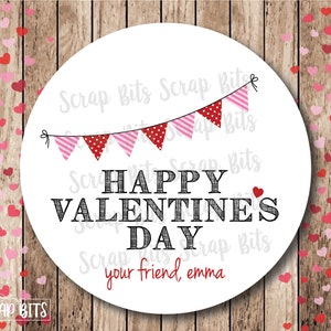 Happy Valentine's Day Stickers, Personalized Valentine Stickers, Valentine Bunting Stickers, Classroom Valentine Tags image 2