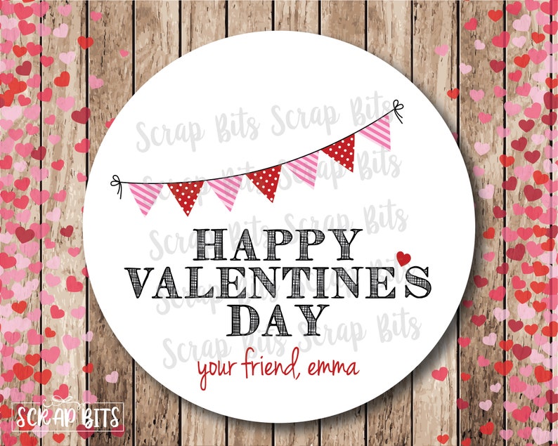 Happy Valentine's Day Stickers, Personalized Valentine Stickers, Valentine Bunting Stickers, Classroom Valentine Tags image 2