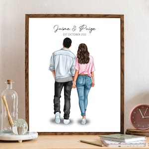 Impression portrait de couple décontracté, cadeau personnalisé pour fiançailles, anniversaire, petite amie, petit ami, femme, mari, téléchargement numérique personnalisé