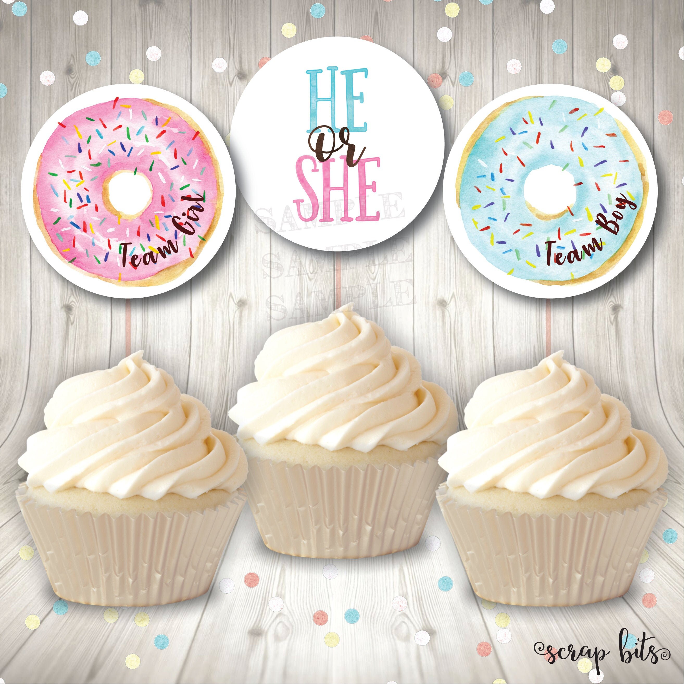 Printable Donut Gender Reveal Toppers He Or She Cupcake Etsy Printable Donut Gender Reveal Toppers He Or She Cupcake Etsy
