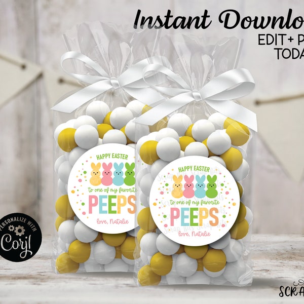 EDITABLE Printable Easter Labels, Happy Easter To One Of My Favorite Peeps Stickers . Personalized Printable Round Sticker Template