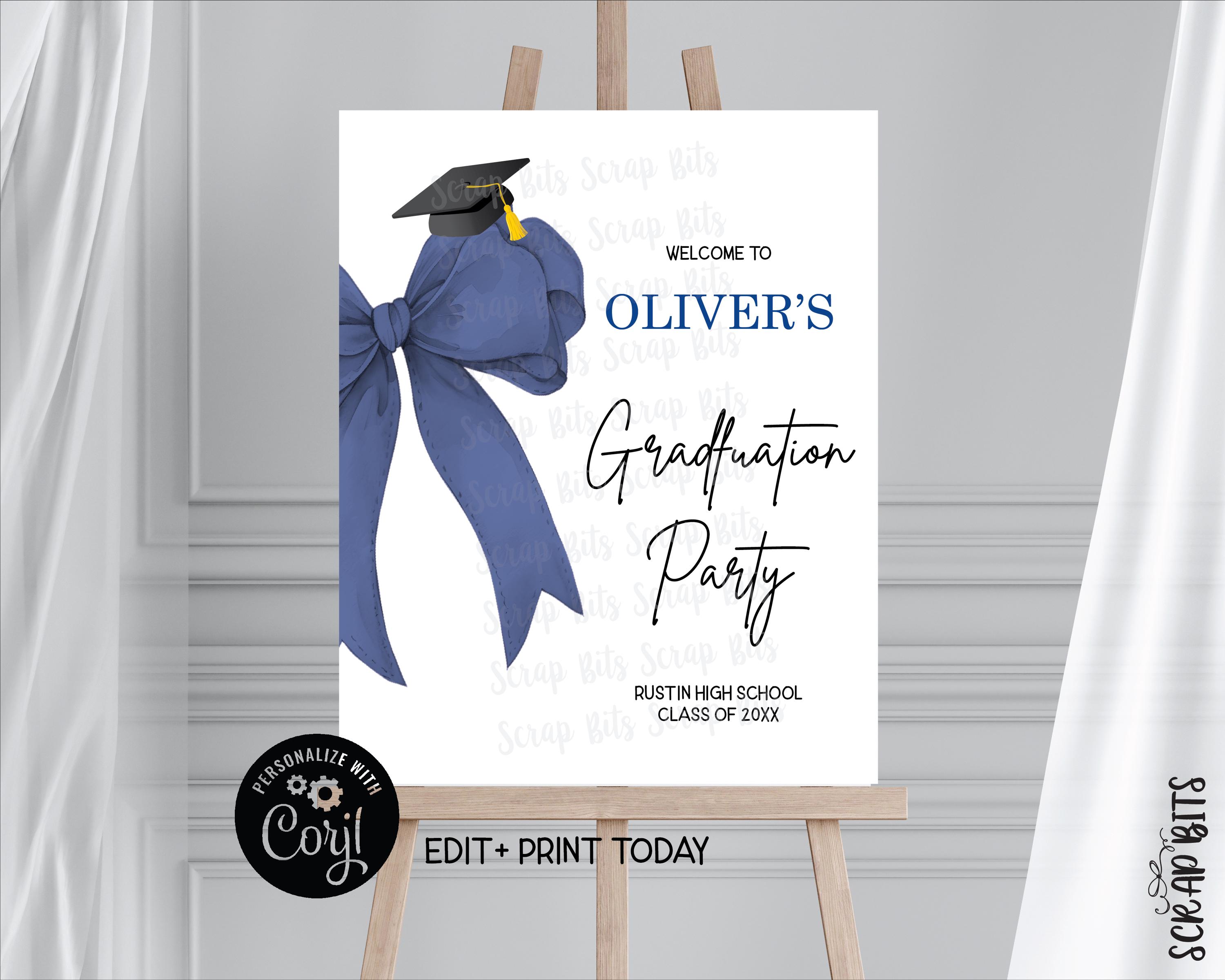 EDITABLE Navy Bow Welcome Sign, Printable Blue Bow Graduation Party ...