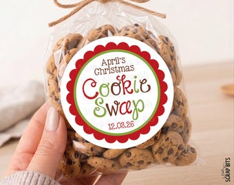 Christmas Cookie Swap Baking Labels, Scallop Edge, Personalized Stickers or Tags for Holiday Baking, Treat Bags, Cookie Exchange, Gifts