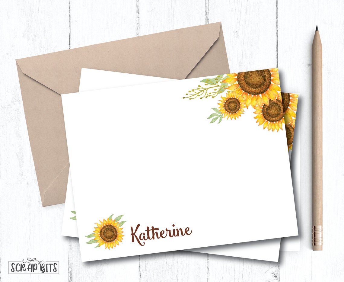 Personalized Printable Sunflower Note Cards Personalized Etsy