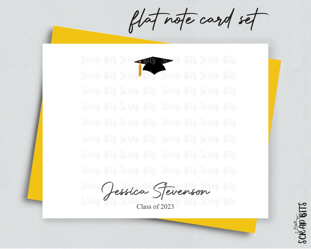 Graduation Note Card Set, Small Grad Cap Thank You Cards, Personalized ...