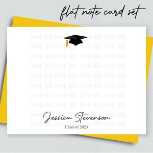 Graduation Note Card Set, Small Grad Cap Thank You Cards, Personalized Flat Note Cards, Stationery Set image 1