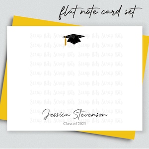 Graduation Note Card Set, Small Grad Cap Thank You Cards, Personalized Flat Note Cards, Stationery Set image 1