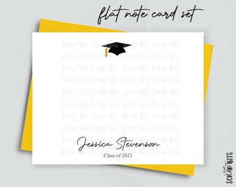 Graduation Note Card Set, Small Grad Cap Thank You Cards, Personalized Flat Note Cards, Stationery Set