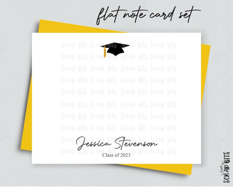 Graduation Note Card Set, Small Grad Cap Thank You Cards, Personalized Flat Note Cards, Stationery Set image 1