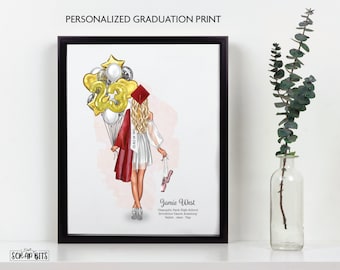 Personalized Dancer Graduation Print, Ballerina Graduation Gift for Her, Balloons, Personalized Digital Portrait Print, Printable Graduation