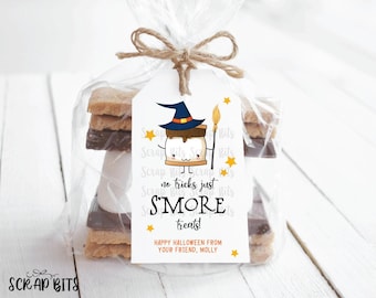 Halloween S'more Gift Tags, No Tricks, Just Smore Treats, Personalized Labels
