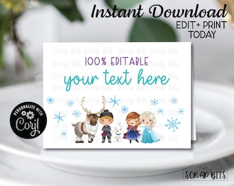 EDITABLE Frozen Birthday Tent Cards, Frozen Buffet Cards, Frozen Friends Birthday, Frozen Food Tents, Printable Place Cards, Food Labels