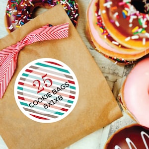 25 Kraft Cookie Bags, Donut Favor Bags, Wax Lined, Grease Resistant, 6&quot; x 1&quot; x 8&quot;