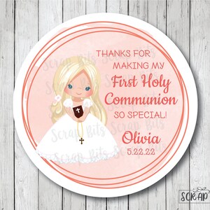 First Communion Labels & Bags, Communion Girl 3 Rings, Personalized Communion Stickers, Glassine Favor Bags, 3 Sizes image 4