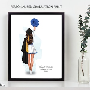Cheerleader Graduation Portrait Print, Custom Graduation Gift for Dancer, Sister, Daughter, Friend, Teammate, Personalized Digital Download