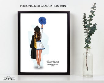Cheerleader Graduation Print, Cheerleader Graduation Gift, Cheerleader Gift . Personalized Portrait Print Digital Download to PRINT AT HOME