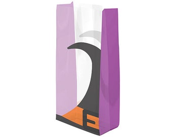 12 Halloween Gift Bags, Witch Hat Cello Bags, Witch Candy Bags with Gusset (1 pound) . High Clarity Polypropylene Bags . 4"x2"x9"