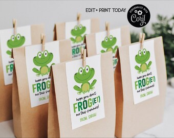 EDITABLE Last Day of School Tags, Frog Don't Forget Me This Summer, Labels for Kids, Teachers, Classroom Gifts or Treat Bags, DIY Printable