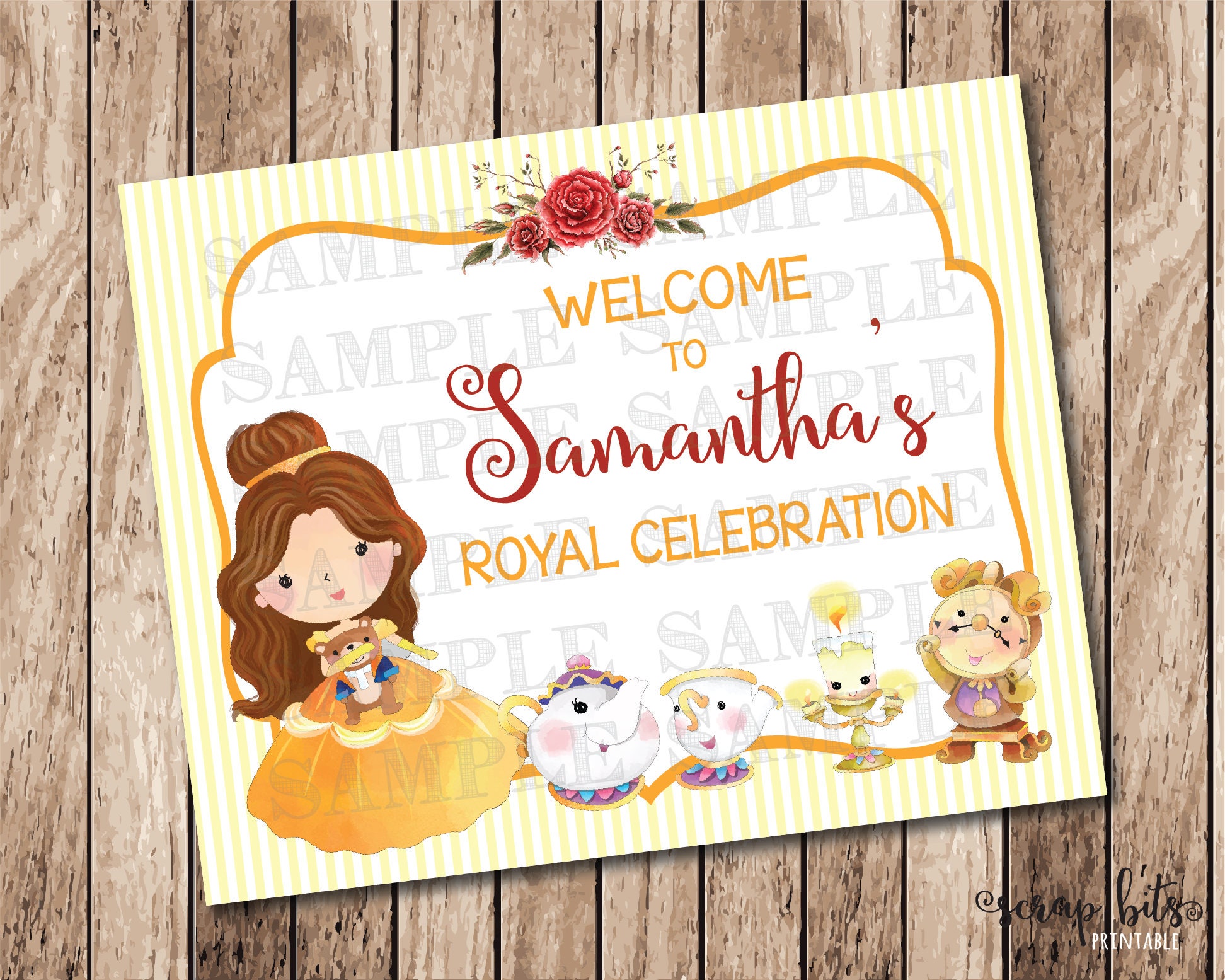 Beauty and the Beast Printable Sign Personalized Belle Party | Etsy