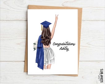 Female Graduation Card, Personalized Portrait Card, Congratulations Gift, Peace Sign