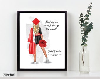 Cheerleader Graduation Print, Cheerleader Graduation Gift, Personalized Cheerleader Gift . Portrait Print Digital Download to PRINT AT HOME