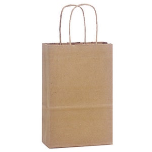 12 Kraft Paper Gift Bags, Kraft Gift Bags with Handles, Small Kraft Gift Bag, Kraft Favor Bags, Kraft Goodie Bags, 5.25&quot;x3.5&quot;x8.25&quot; Rose