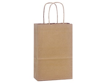 12 Kraft Paper Gift Bags, Kraft Gift Bags with Handles, Small Kraft Gift Bag, Kraft Favor Bags, Kraft Goodie Bags, 5.25"x3.5"x8.25" Rose