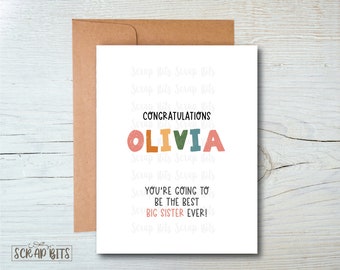 New Big Sister Card, Personalized Big Sister Card, Big Sis Card, Big Sister Congratulations, Sibling Card, Chunky Whimsy Lettering